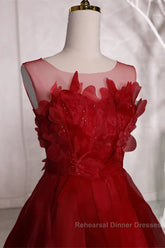 Wine Red Round Neckline A-Line Beaded Party Dress, Wine Red Long Semi Formal Prom Dress